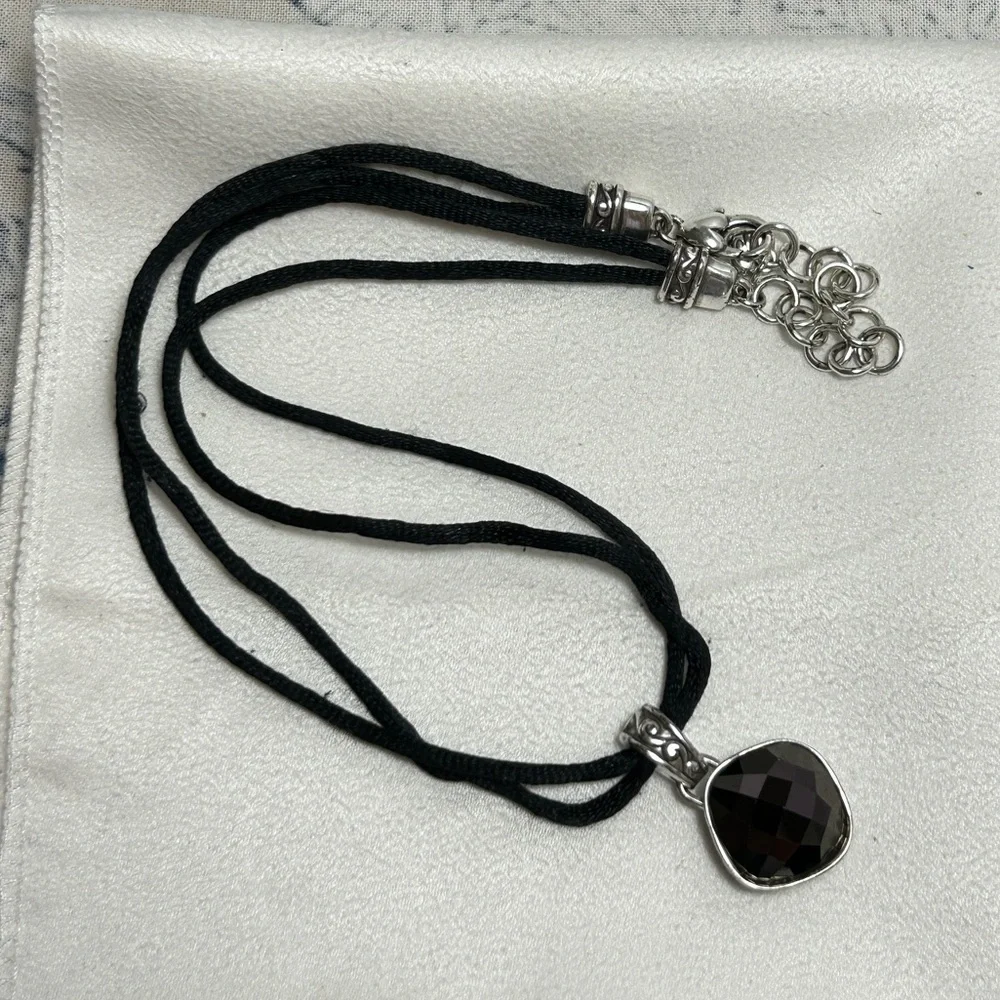 Brighton Venus Rising Necklace Dark Purple Crystal Black Cord Silver Plated 18